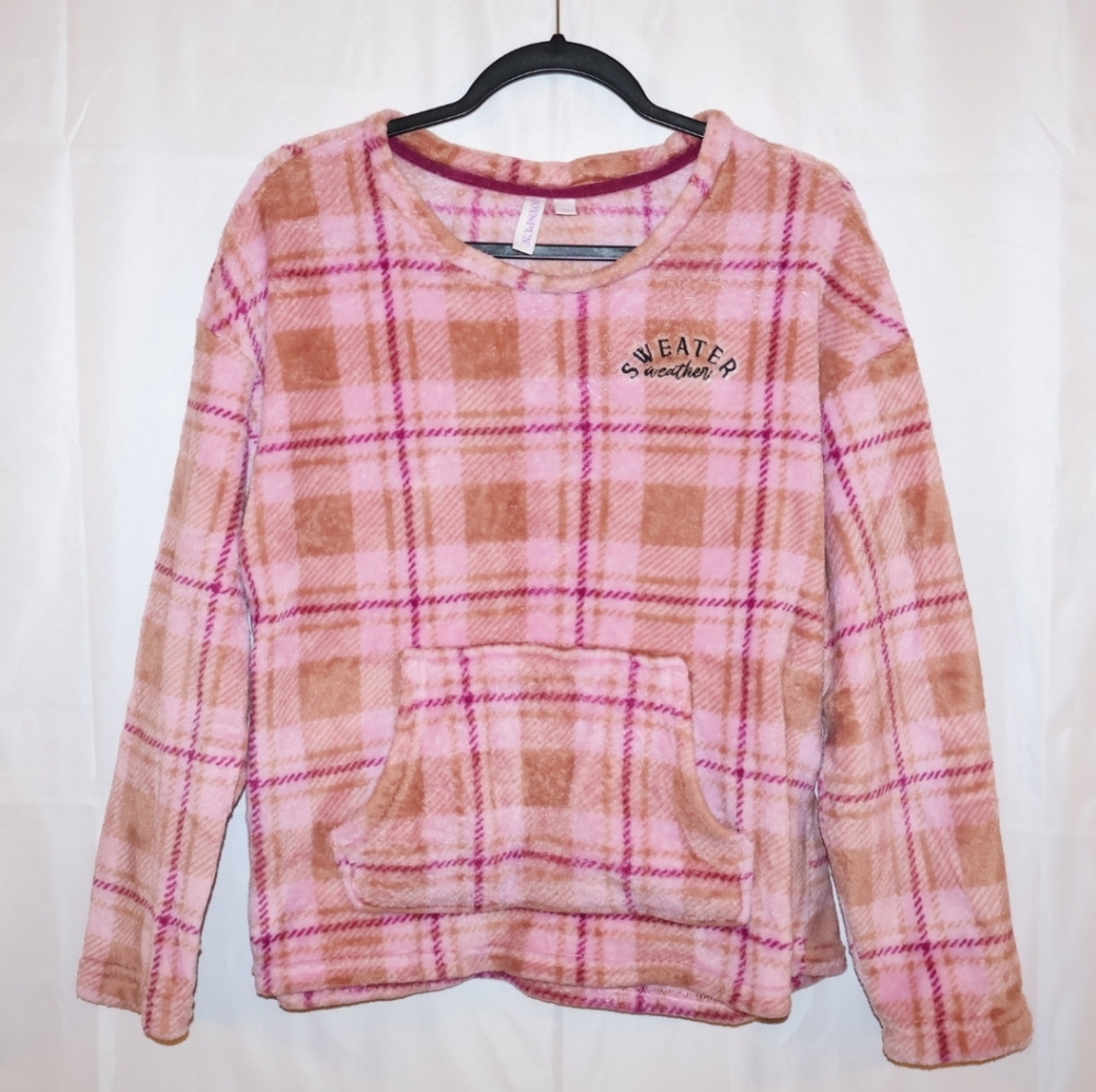 Joyspun Sweater Weather Plush & Warm Pajama Set-Pink & Tan. Large.